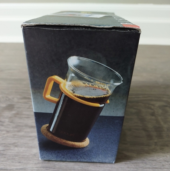 Vintage Bodum glass coffee cups. Glass with yellow handles. NIB - Picture 3 of 5